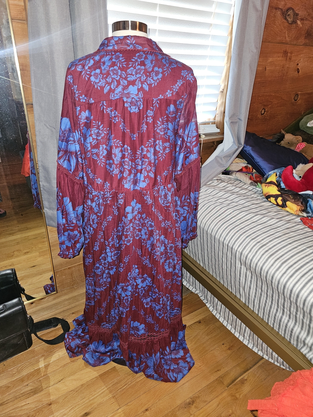 Anthropologie Blue Floral on Wine Button-Front Maxi Dress - Picture 4 of 5